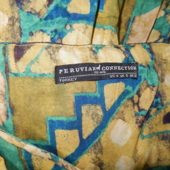 Peruvian Connection Dress Bedelia Green Yellow Midi Flowy Sleeveless US 4 - Picture 2 of 6